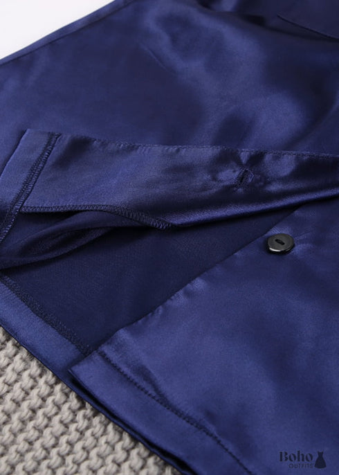 Pijama bohemio, conjunto de pijama de satén Corinne en azul marino